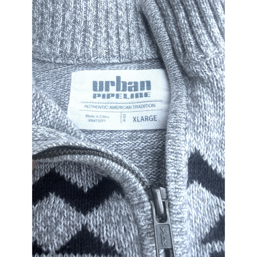 Urban Pipeline Sweater Men XL Gray Blue EUC Fair Isle Quarter-Zip Pullover - Picture 3 of 8